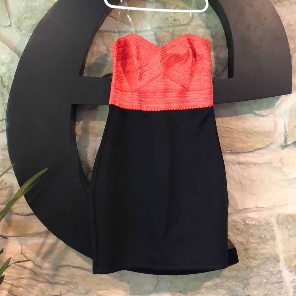 Coral and black mini dress